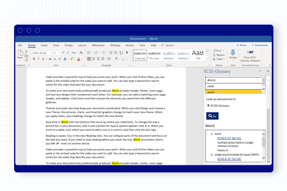 shermafbeelding van de Word add-in in Microsoft Word